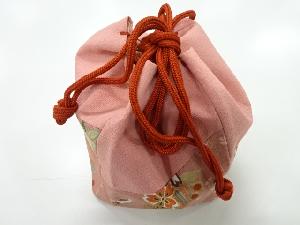 リサイクル　切り嵌め草花に蝶模様巾着